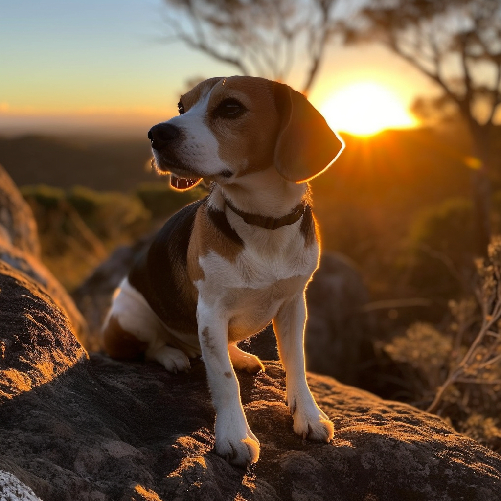 Adventurous beagle exploring on a hike