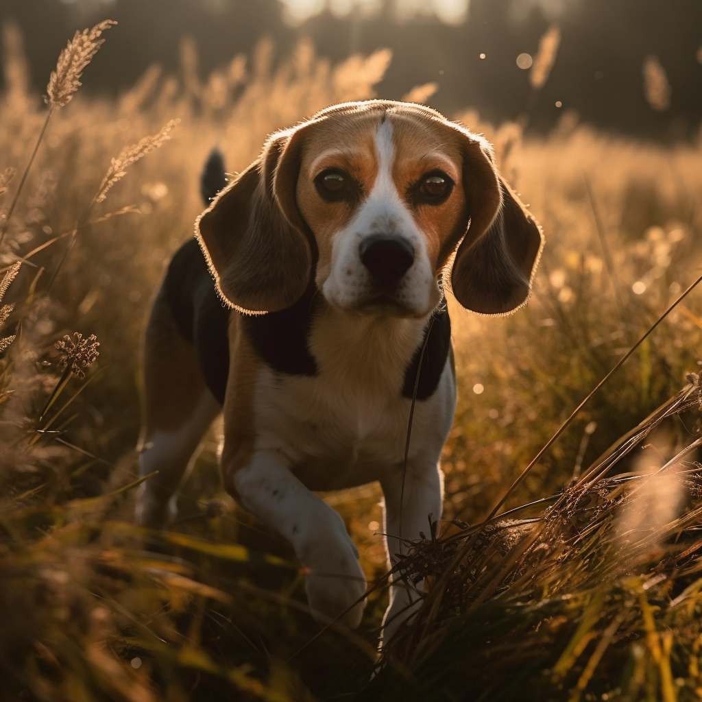 picture of a beagle playing in the tall grass outside