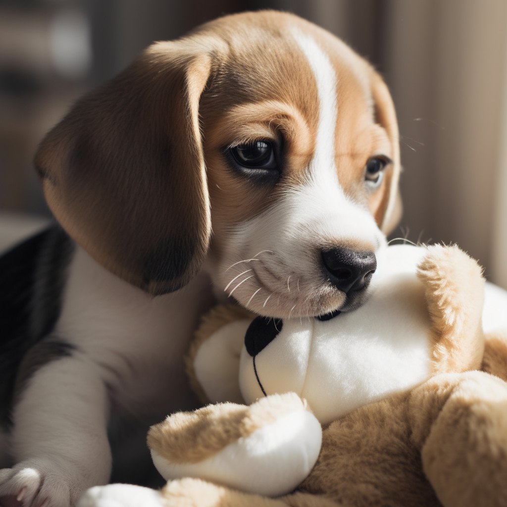 cute beagle puppy dog picture laying with a stuffed toy bear