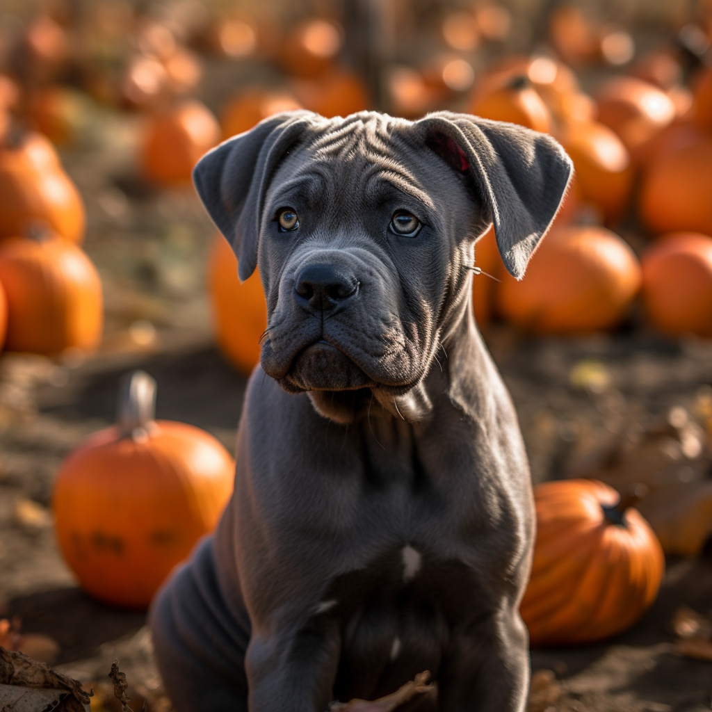 cane corso pictures of a cute puppy in a pumpkin patch