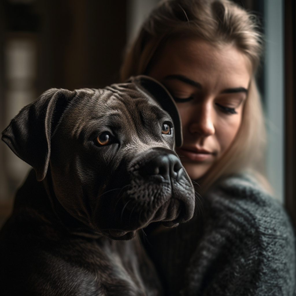 cane corso pic with a girl and the dog posing