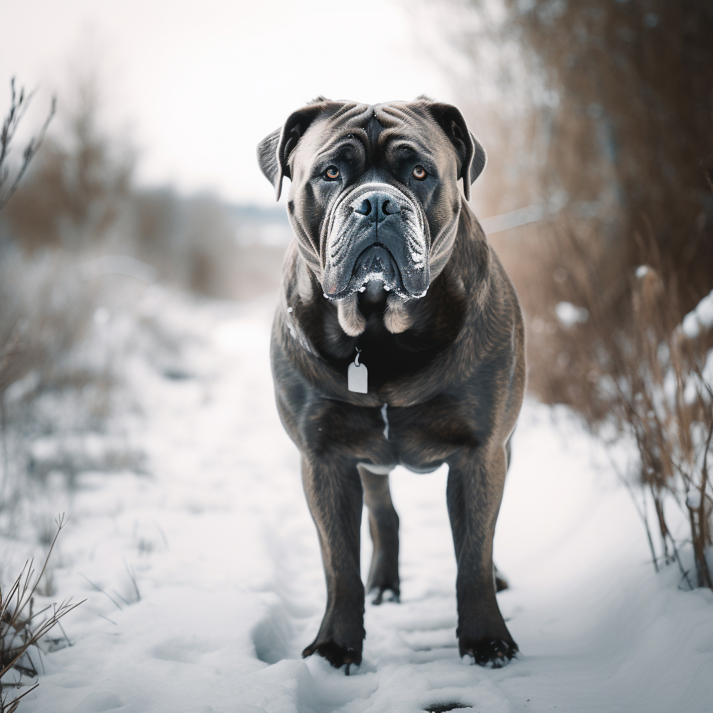 cane corso walking in the snow