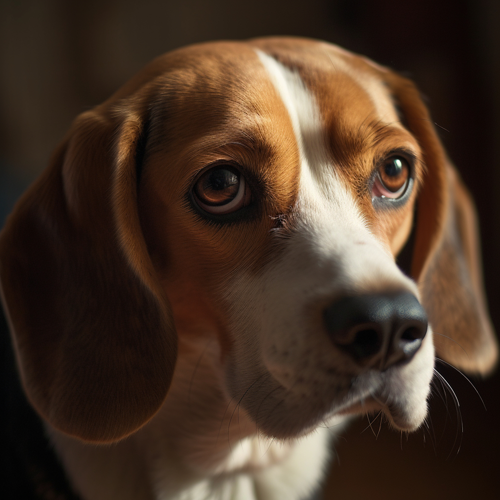 charming closeup photo of a beagle, showing the dog's facial features