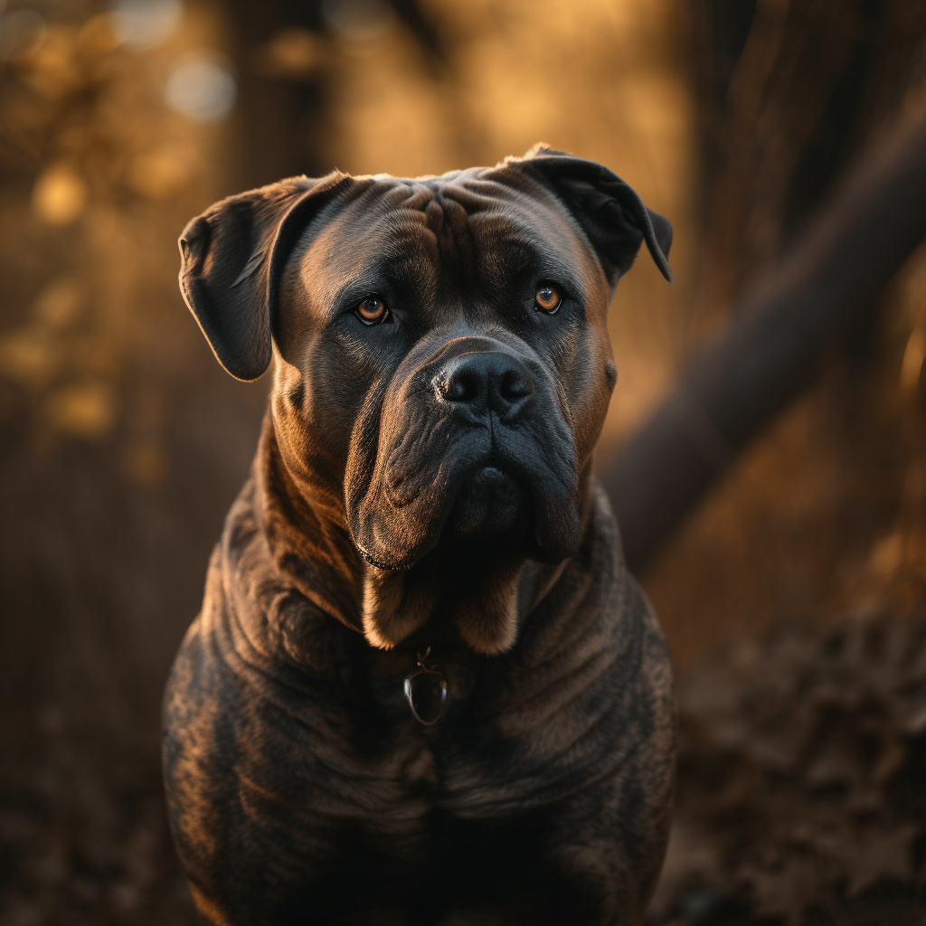 cane corso outside in the leaves