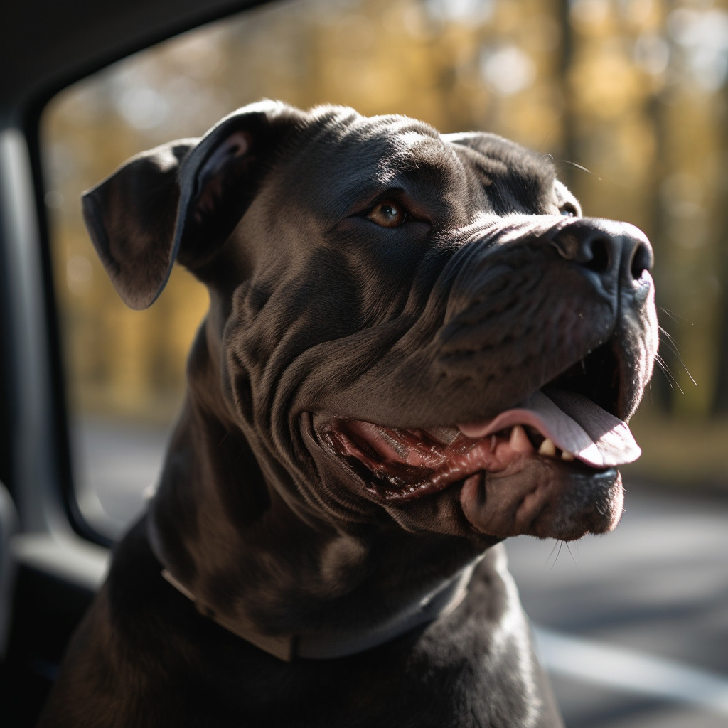 cane corso looking out the car window