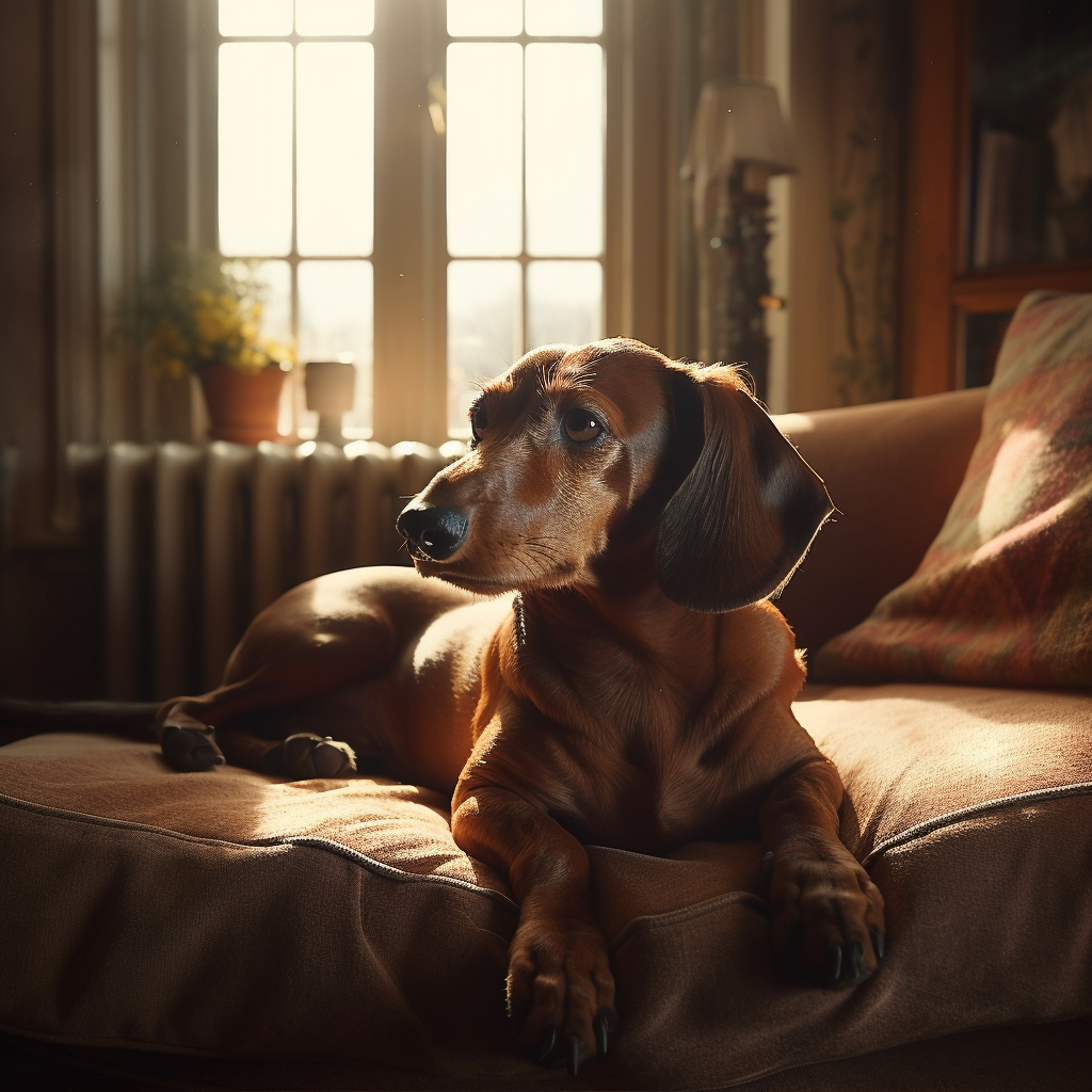 charming dachshund laying on the sofa