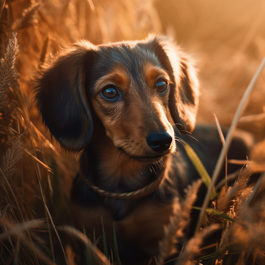 picture of a dachshund laying in tall grass outdoors