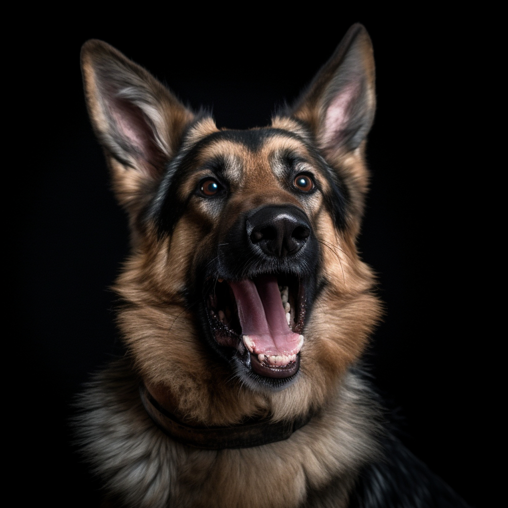 photo portrait of a german shepherd yawning with his mouth open