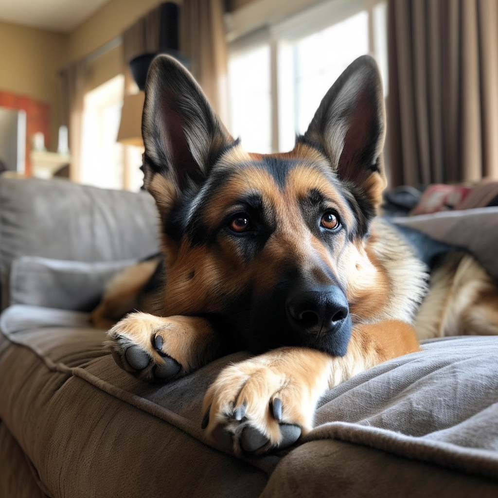 photo of a german shepherd on the couch