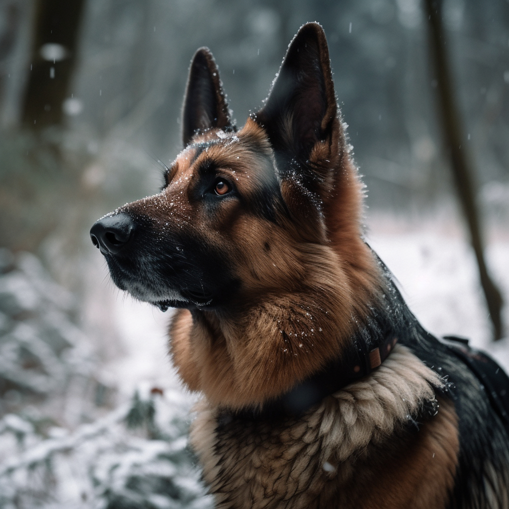 stunning german shepherd images of snow and the dog in the woods