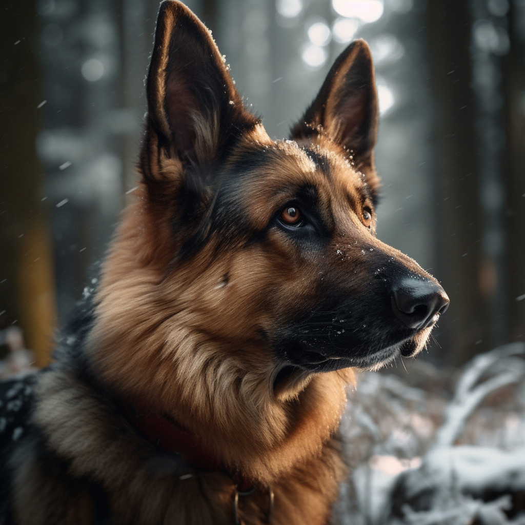 intelligent german shepherd posing for a picture in the woods