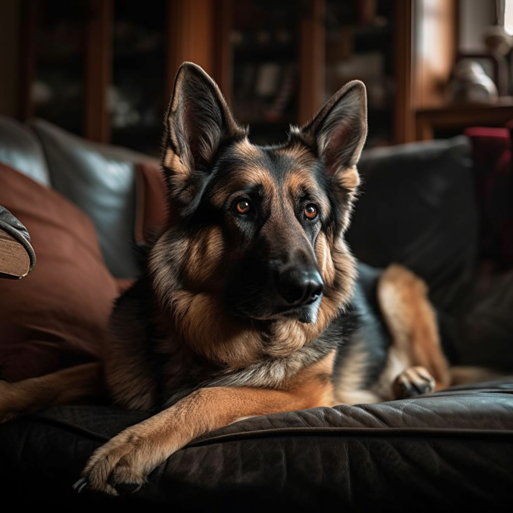 beautiful german shepherd on the couch