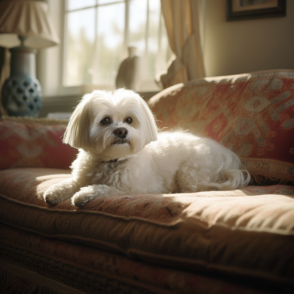 picture of a maltese dog laying on a couch