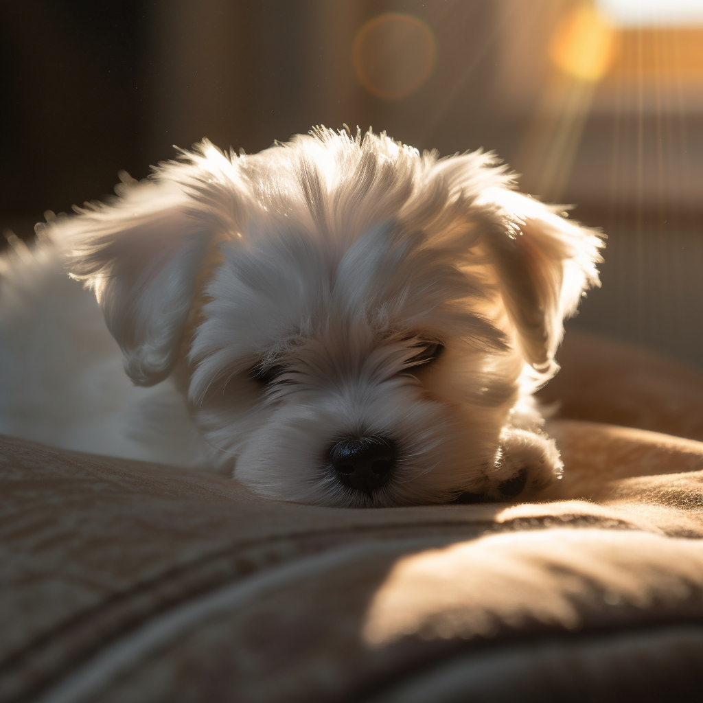 cute maltese puppy sleeping on the bed