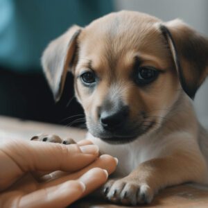 puppy getting a reward during a nail trim