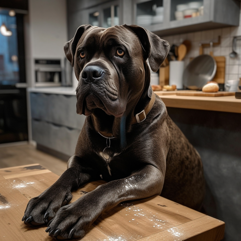 funny cane corso picture in the kitchen