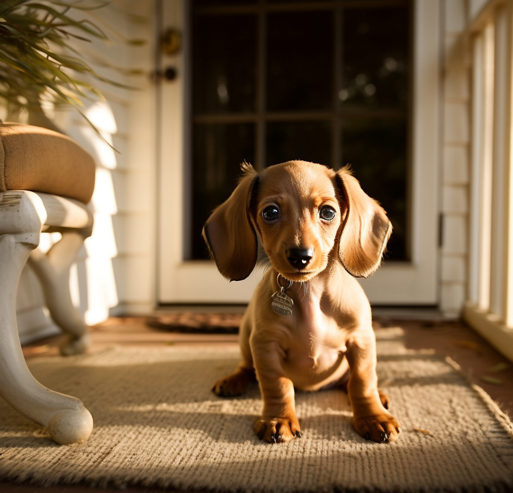 adorable dachshund pup sitting near a window