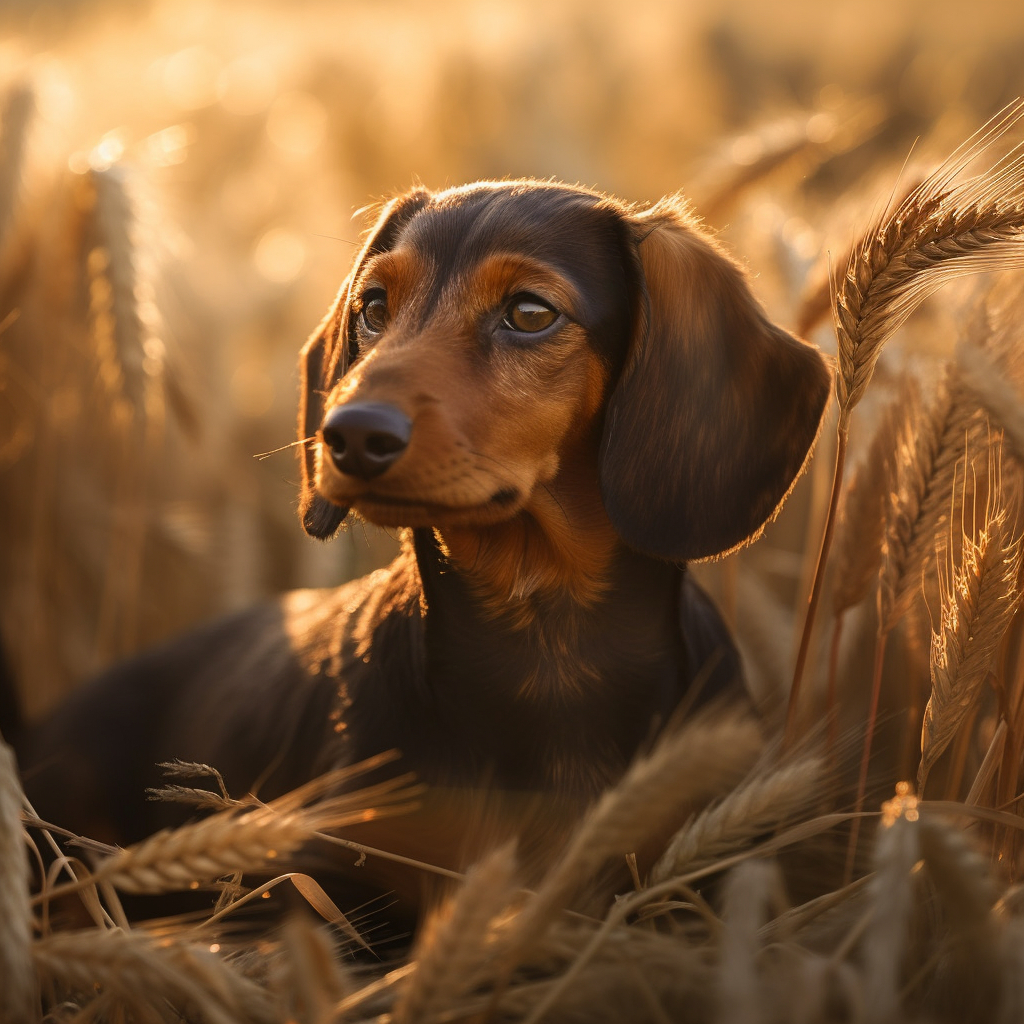 beautiful dachshund photo laying down in tall grass outdoors