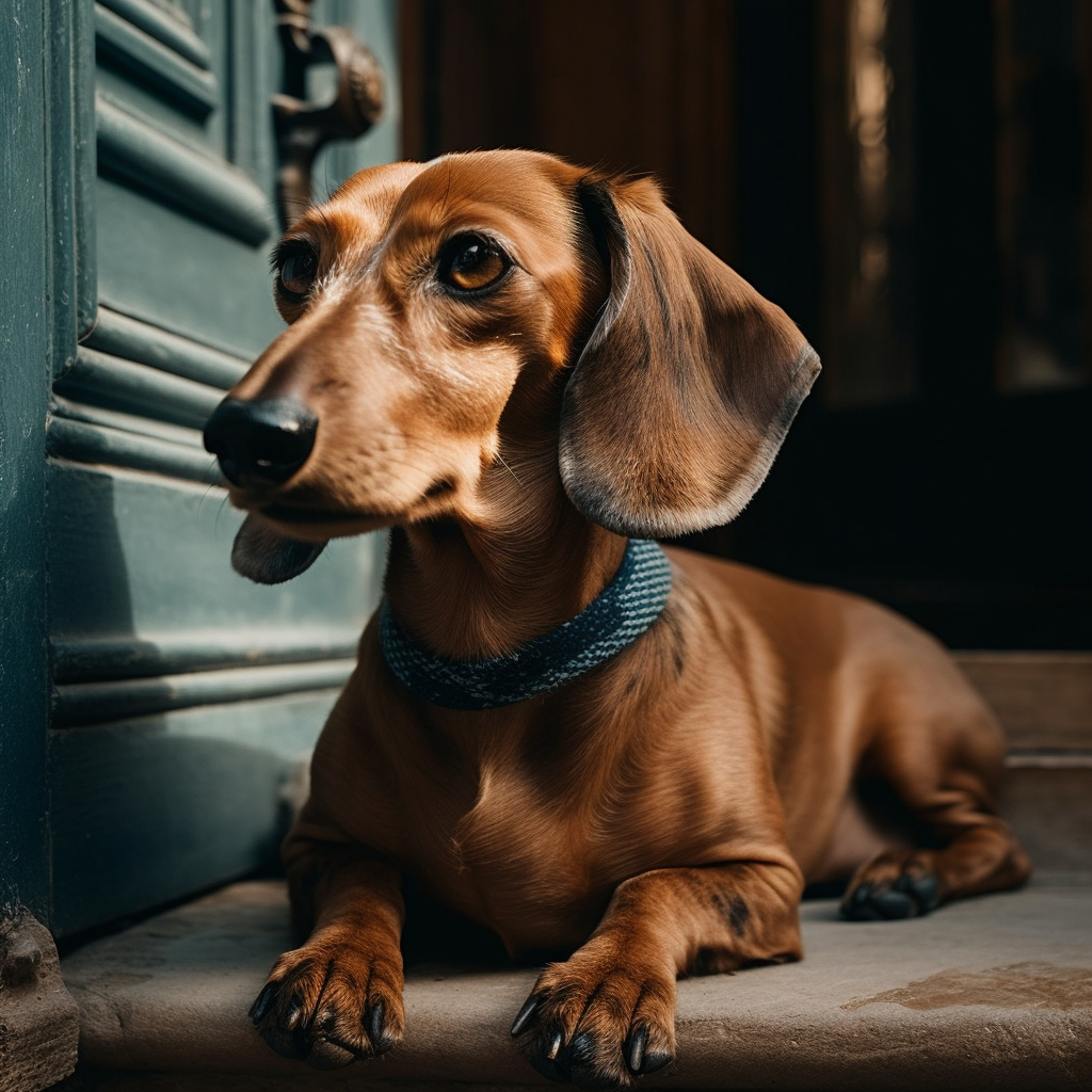 picture of a dachshund laying down by the door