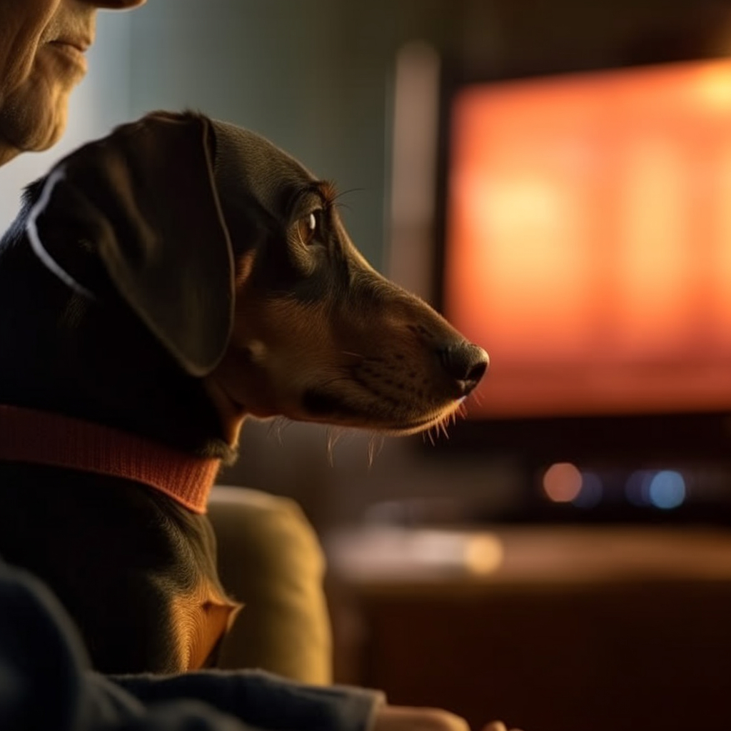 adorable dachshund image of watching tv with his owner