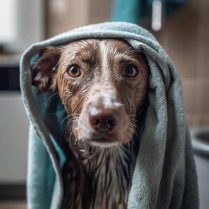 dog not happy about bath time