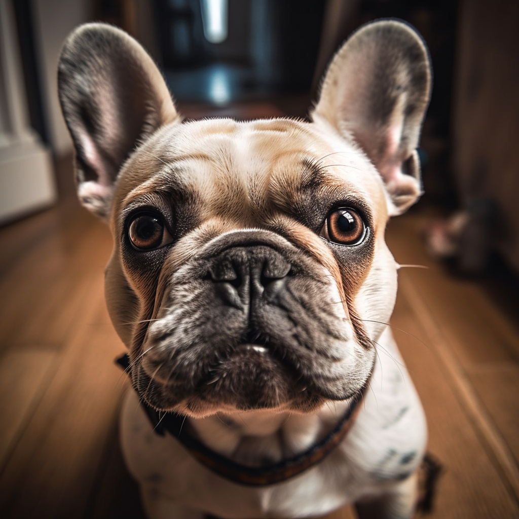 closeup image of a french bulldog looking at the camera