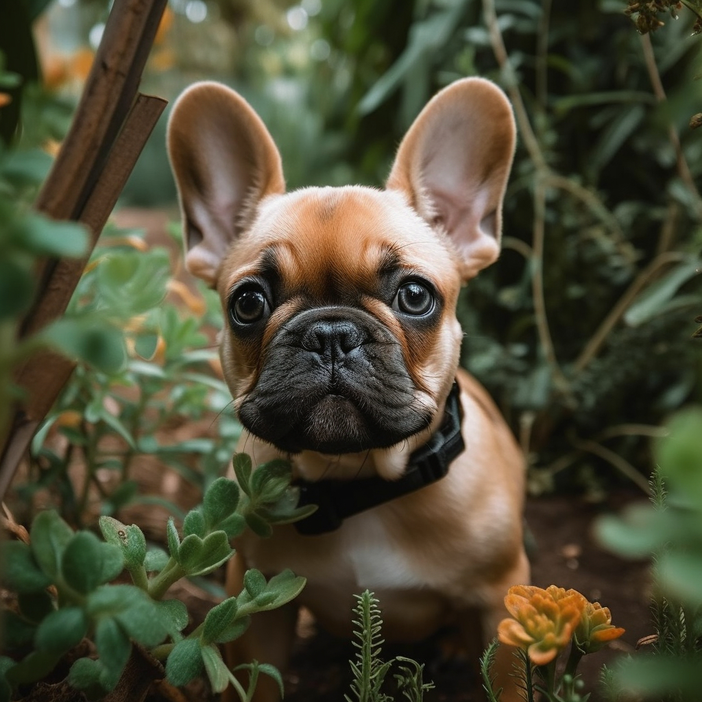 cute french bulldog puppy sitting in the grass outside