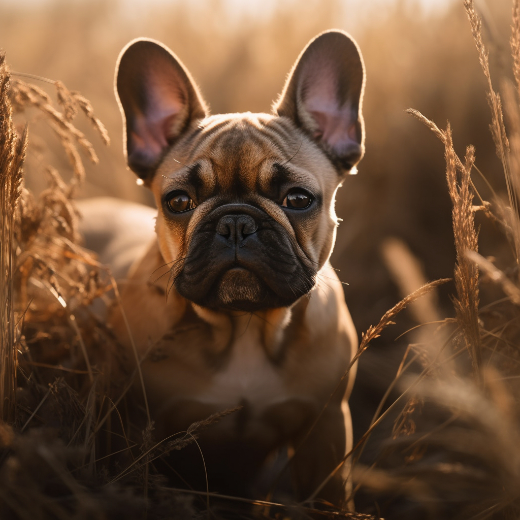 french bulldog pup standing in tall grass outdoors