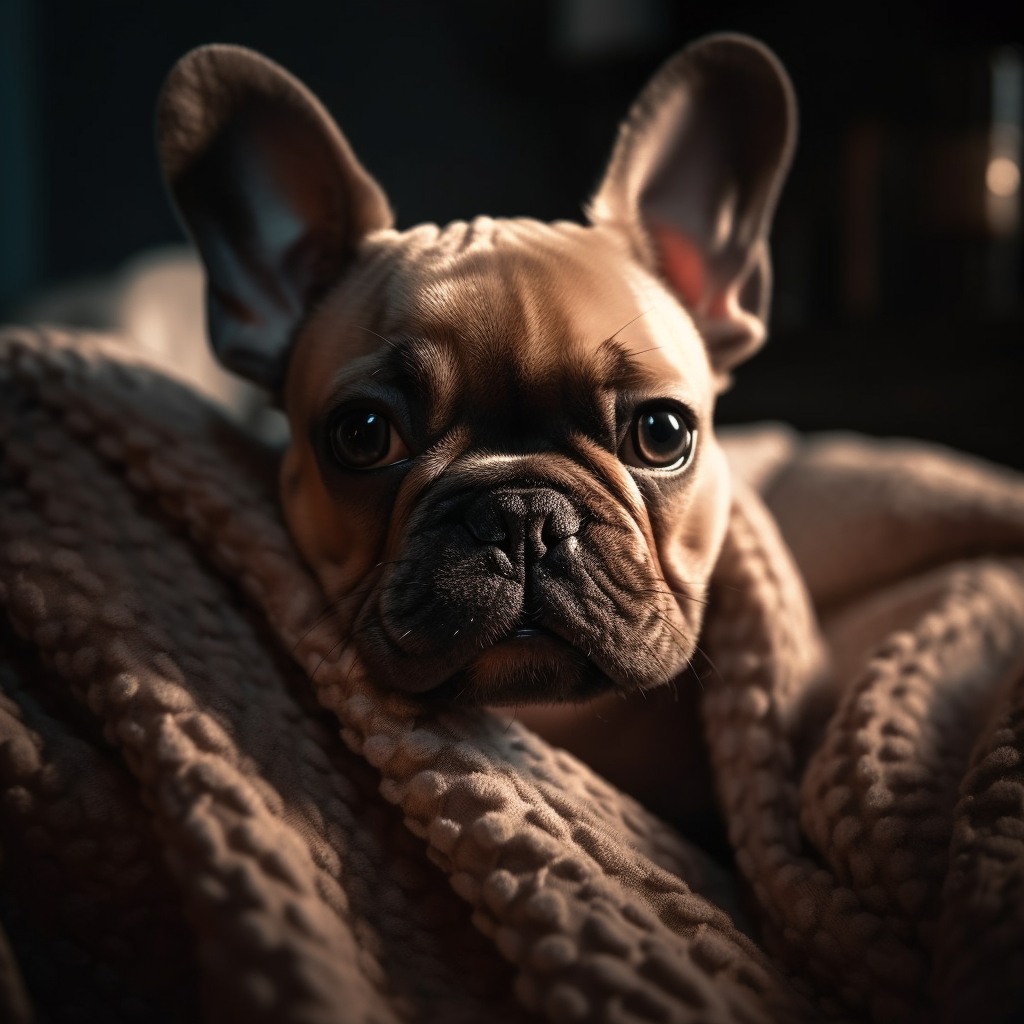 super cute french bulldog puppy wrapped up in a blanket
