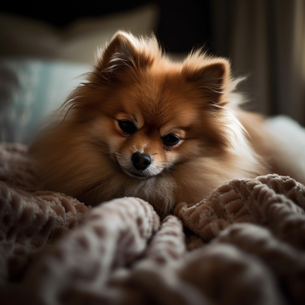 cute pomeranian picture laying on the bed