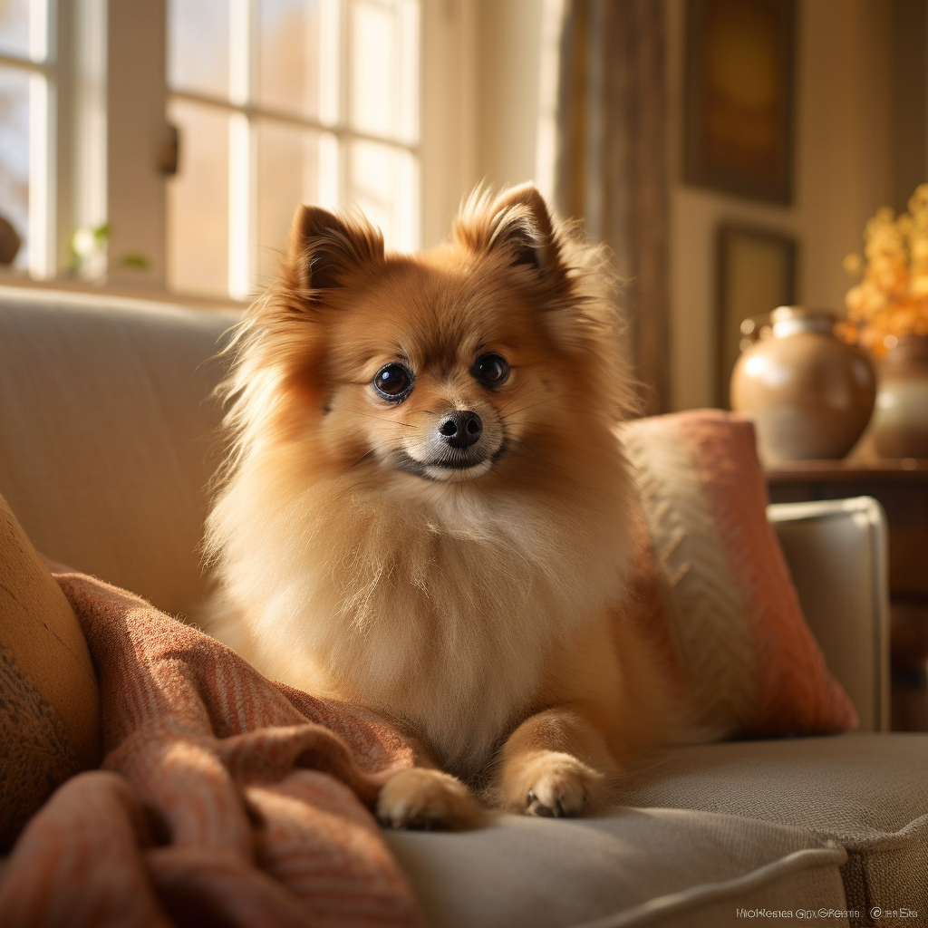 image of a pomeranian laying on the couch