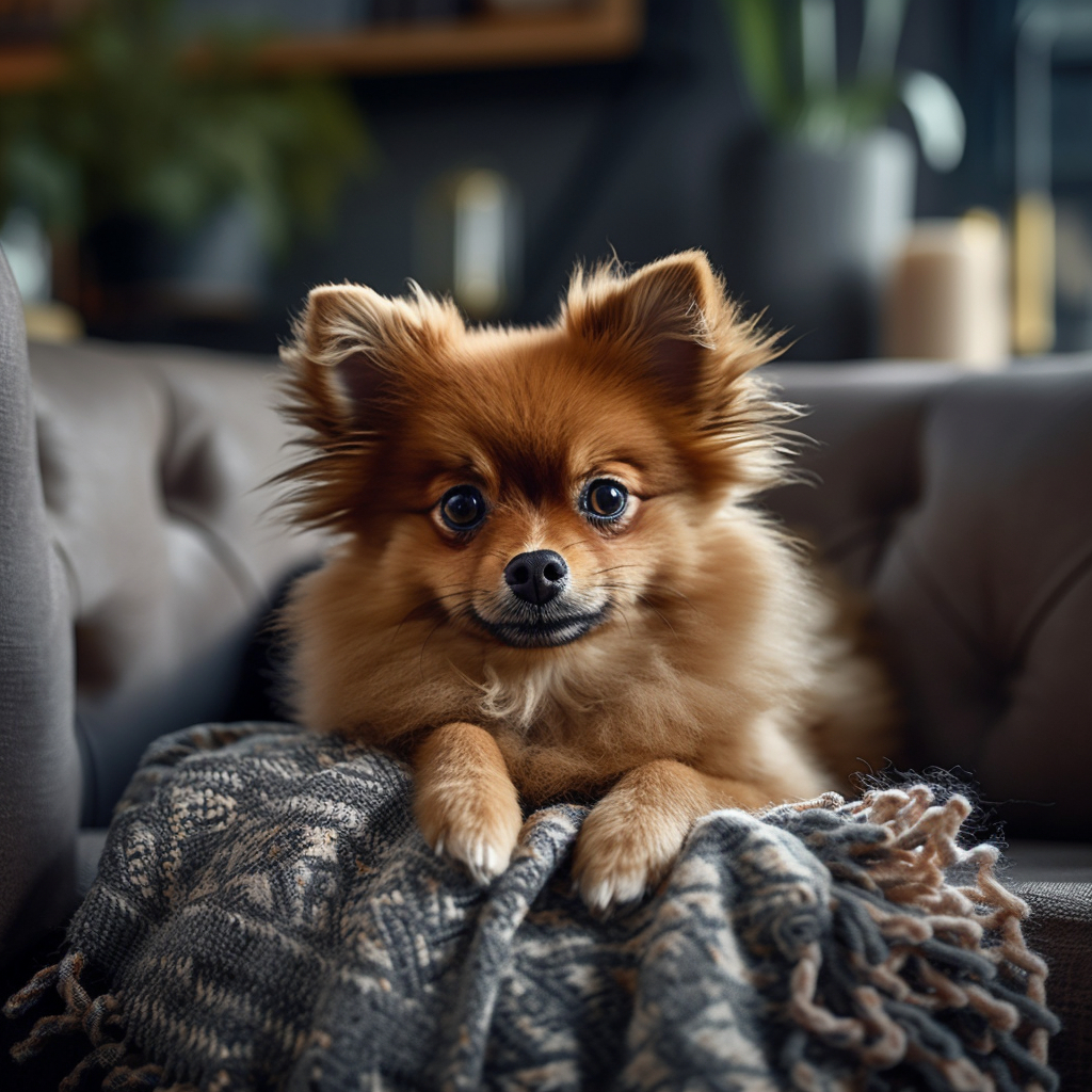 beautiful pomeranian sitting on the couch