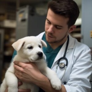 a veterinarian getting ready for a puppy nail trim