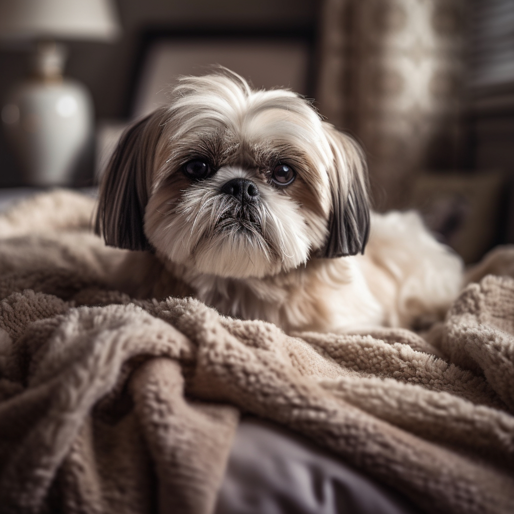 picture of a shih tzu laying on the bed