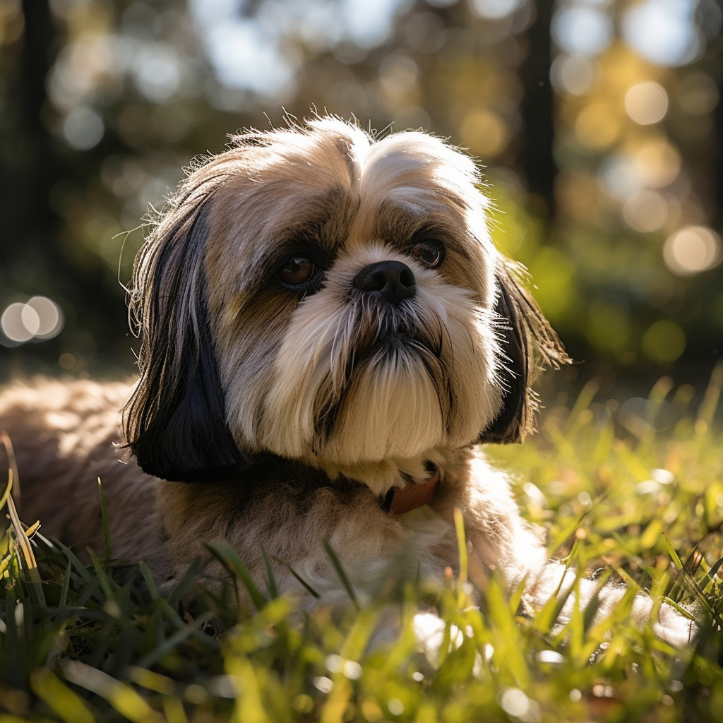 shiz tzu picture of the dog laying in grass outside