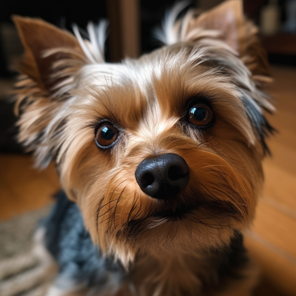 super cute yorkshire terrier puppy dog looking into a camera