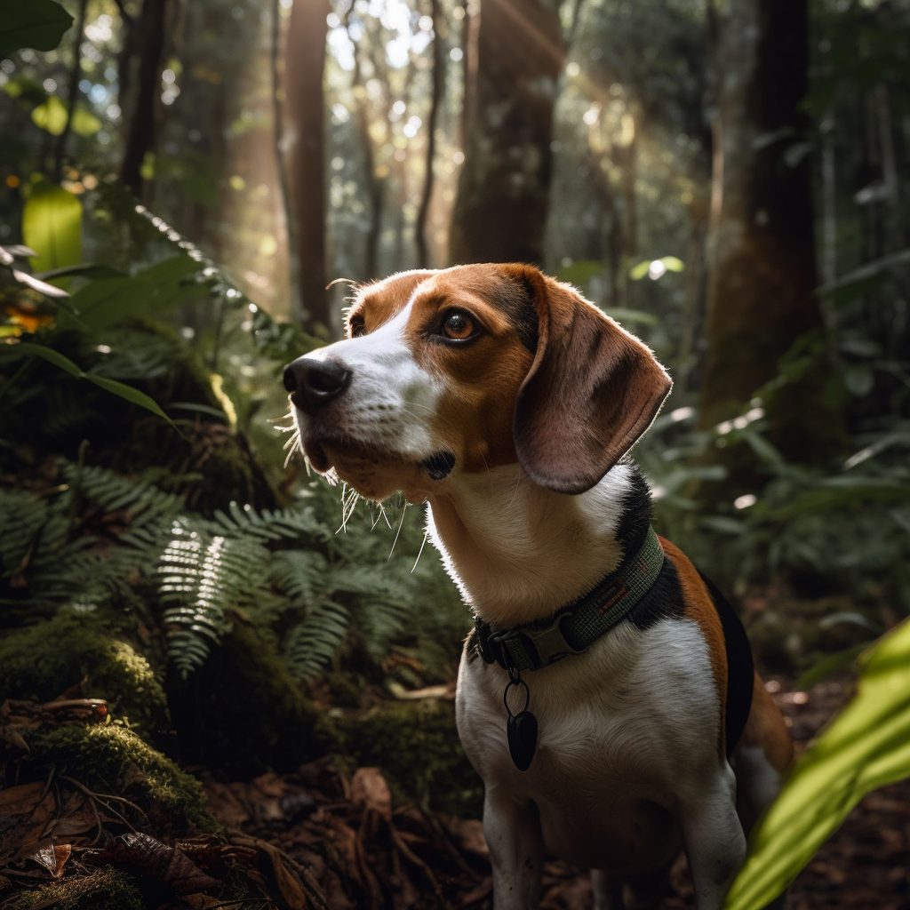 image of a beagle dog in the woods