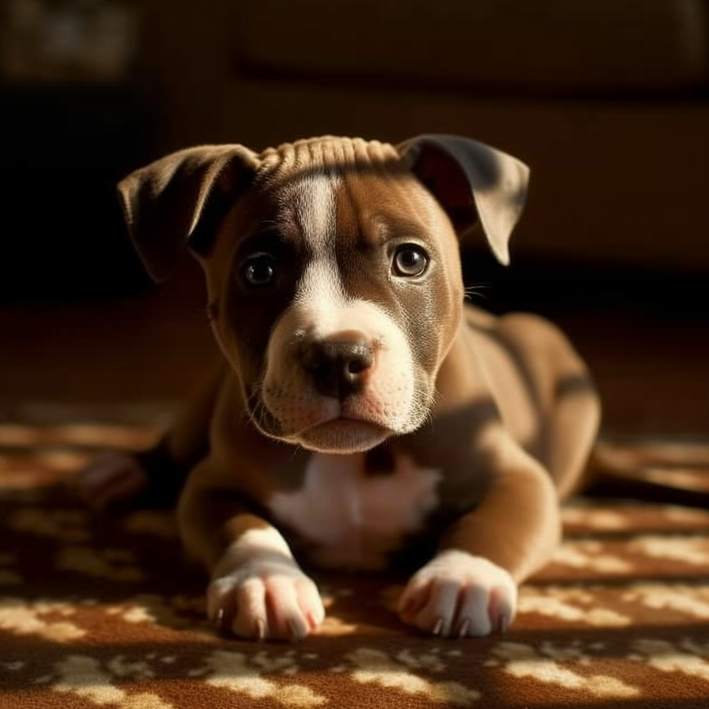 cute puppy pitbull laying on the floor