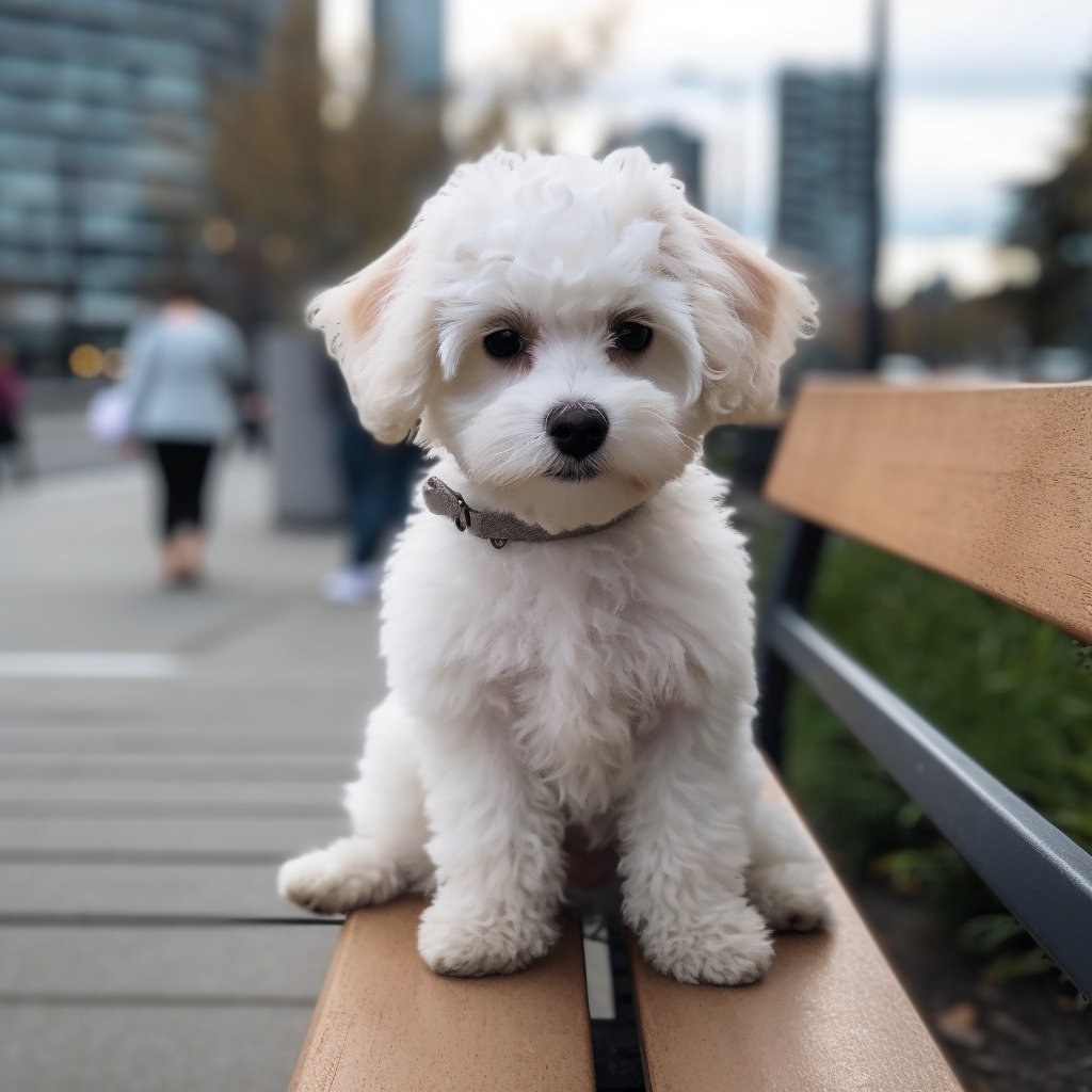 cute puppy sitting on a park bench