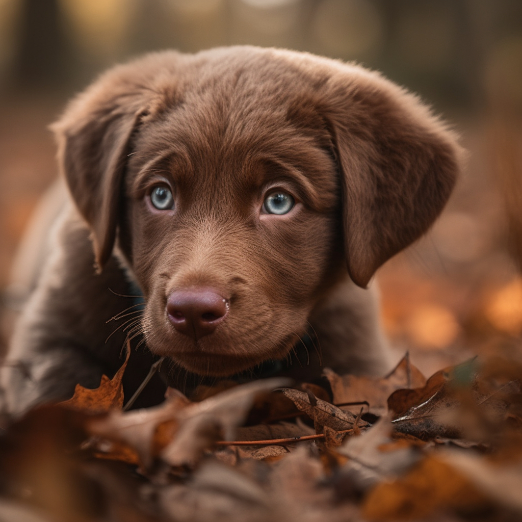 cute puppy picture playing in the leaves outside