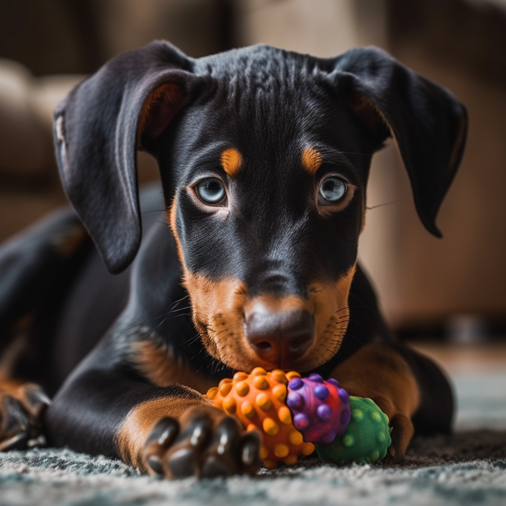 dachshund puppy playing with a chew toy