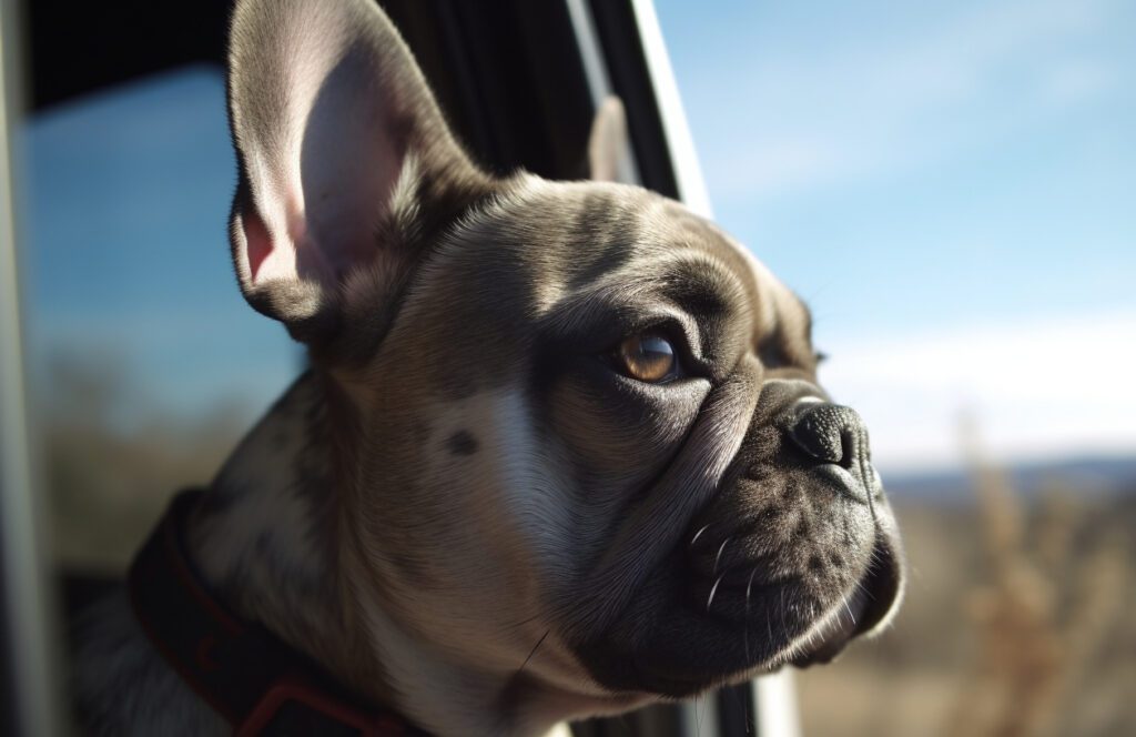 French bulldog looking out the car window