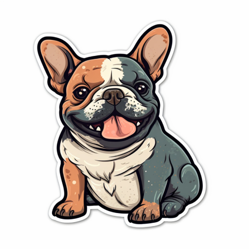 multi-colored brown, white, and charcoal french bulldog sticker