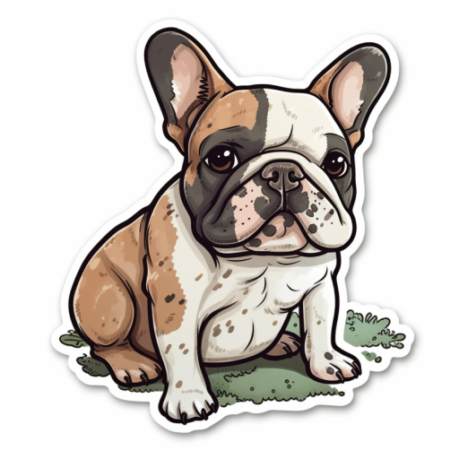 cute french bulldog sticker sitting with grass