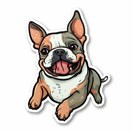 sticker of a french bulldog jumping and playing