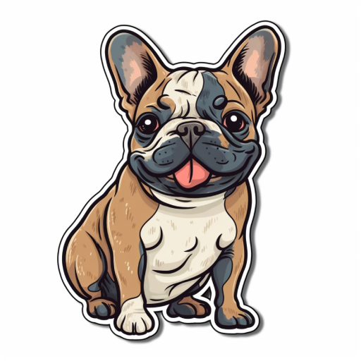 cute frenchie sticker, brown, tongue out, smiling and happy