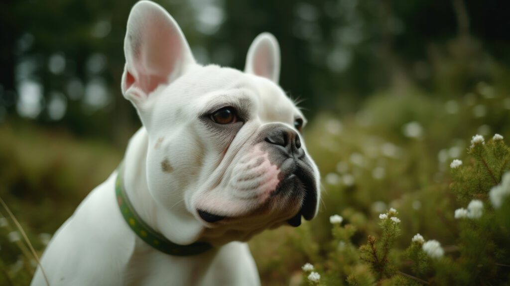 desktop background of a white french bulldog with a green photo wash