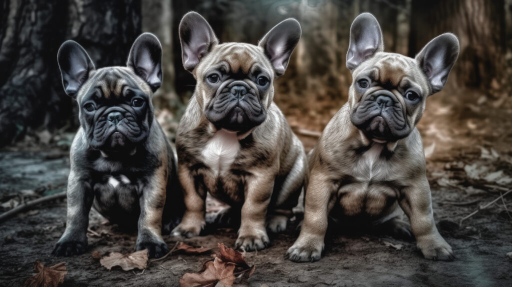digital image of 3 french bulldog puppies sitting outside