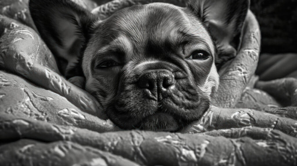 cute wallpaper of a french bulldog puppy wrapped in a blanket sleeping