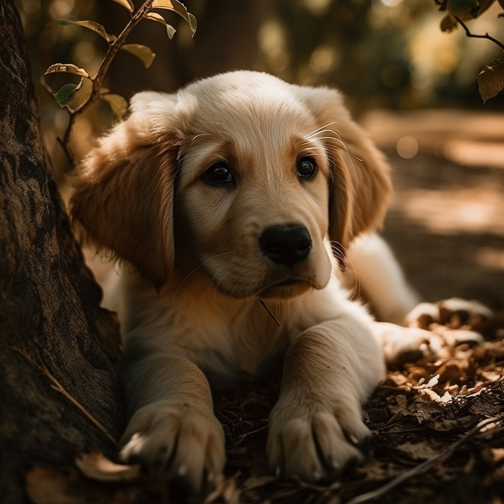 golden retriever puppy laying outside enjoying the breeze and fresh air